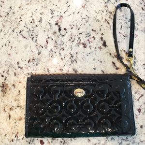 Coach Peyton Black Embossed Patent Zip Wallet Wristlet F50450